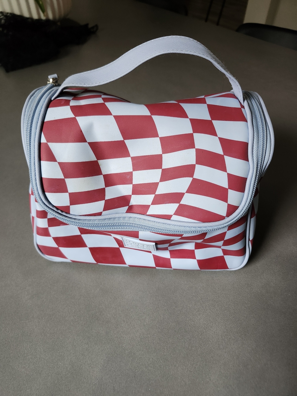 Tender Love + Carry Makeup Bag | Blue Maroon Checkered Travel Case | Euc